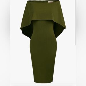 GRACE KARIN Women Off Shoulder Batwing Cape Midi Dress S Army Green